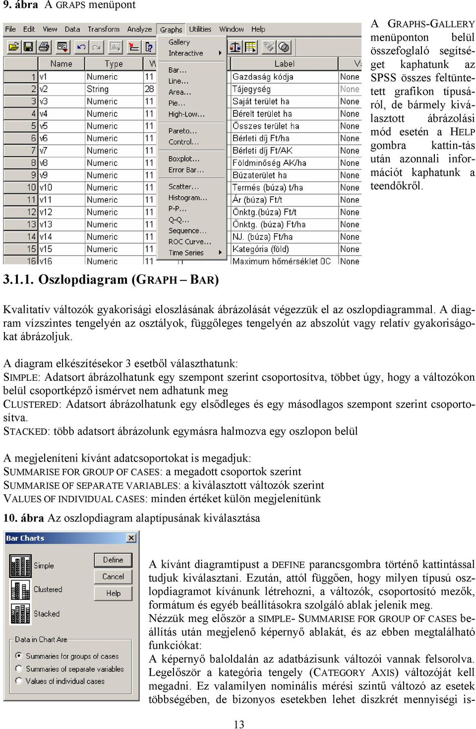 A dagram vízsztes tegelyé az osztályok, függőleges tegelyé az abszolút vagy relatív gyakorságokat ábrázoljuk.