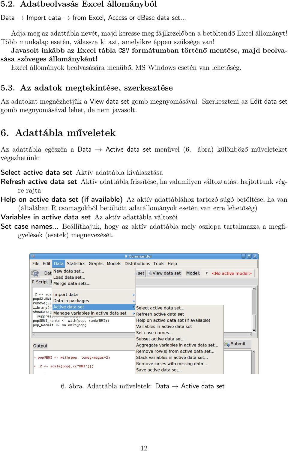 Excel állományok beolvasására menüből MS Windows esetén van lehetőség. 5.3. Az adatok megtekintése, szerkesztése Az adatokat megnézhetjük a View data set gomb megnyomásával.