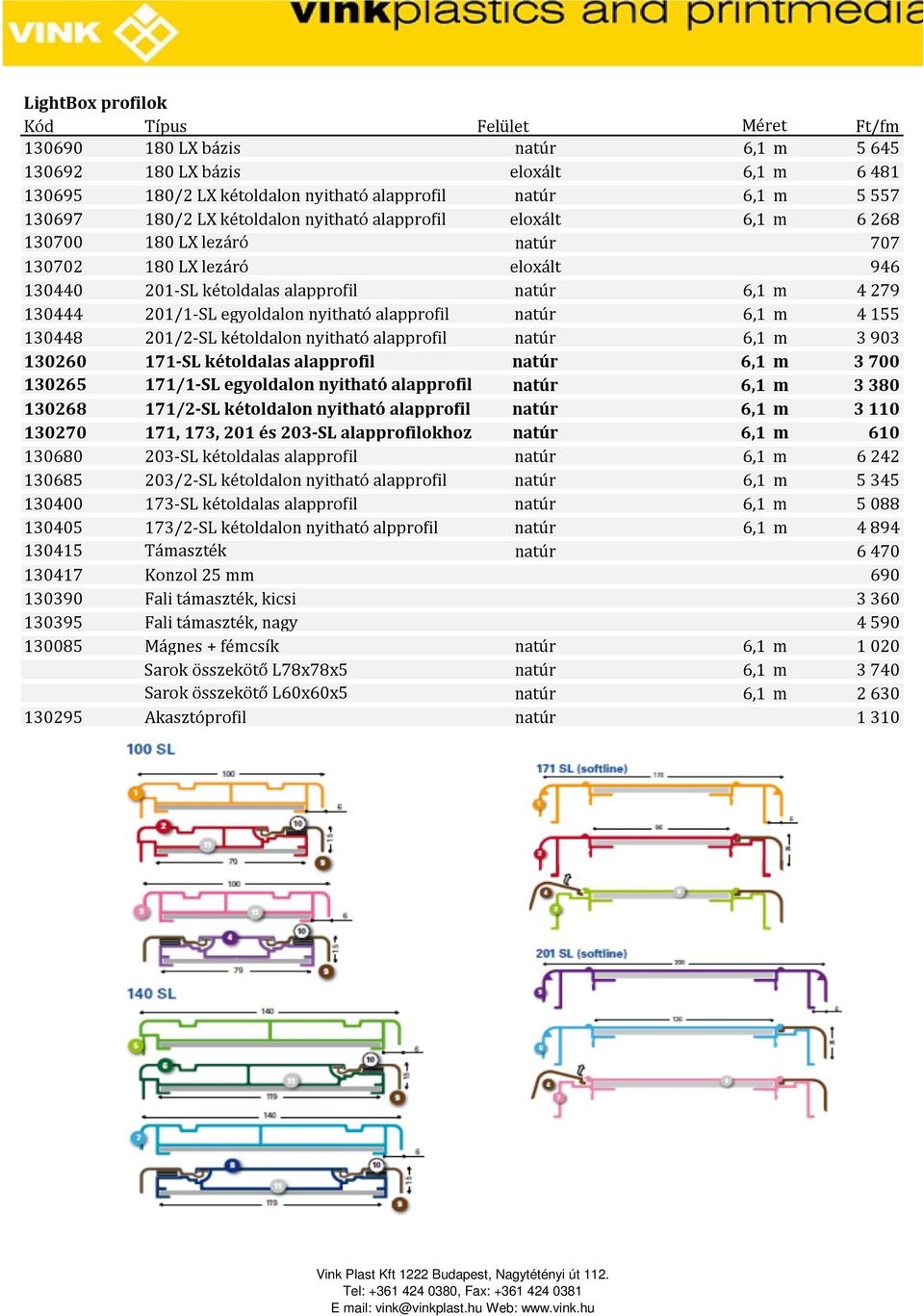 6,1 m 4155 130448 201/2-SL kétoldalon nyitható alapprofil natúr 6,1 m 3903 130260 171-SL kétoldalas alapprofil natúr 6,1 m 3700 130265 171/1-SL egyoldalon nyitható alapprofil natúr 6,1 m 3380 130268