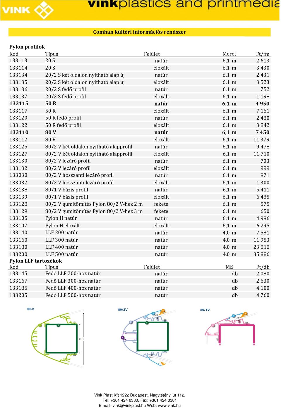 profil natúr 6,1 m 2480 133122 50 R fedő profil eloxált 6,1 m 3842 133110 80 V natúr 6,1 m 7450 133112 80 V eloxált 6,1 m 11379 133125 80/2 V két oldalon nyitható alapprofil natúr 6,1 m 9478 133127