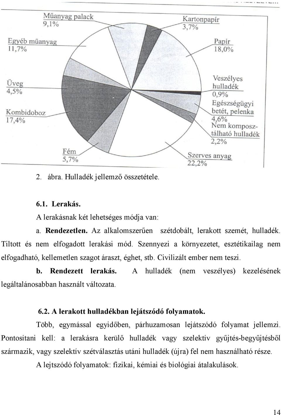 A hulladék (nem veszélyes) kezelésének legáltalánosabban használt változata. 6.2. A lerakott hulladékban lejátszódó folyamatok. Több, egymással egyidıben, párhuzamosan lejátszódó folyamat jellemzi.