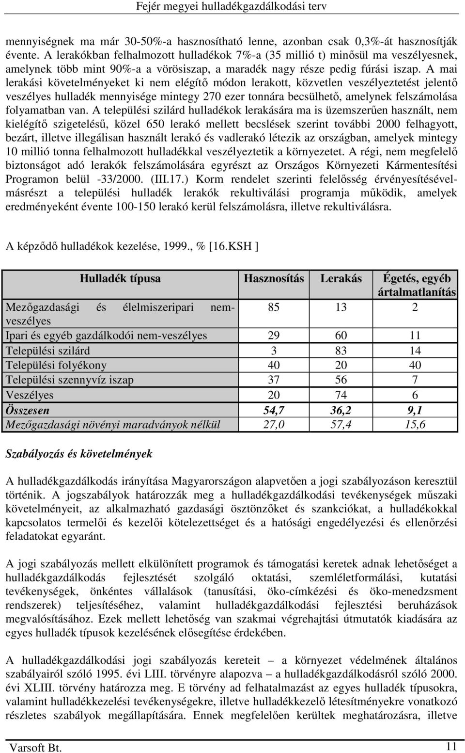 A mai lerakási követelményeket ki nem elégítı módon lerakott, közvetlen veszélyeztetést jelentı veszélyes hulladék mennyisége mintegy 270 ezer tonnára becsülhetı, amelynek felszámolása folyamatban