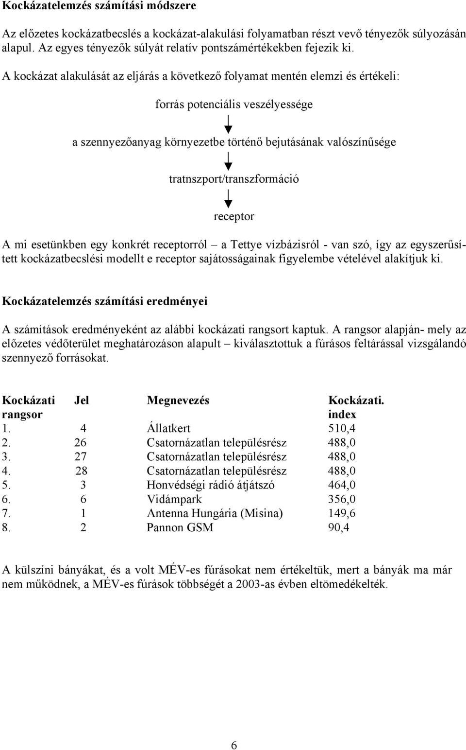 tratnszport/transzformáció receptor A mi esetünkben egy konkrét receptorról a Tettye vízbázisról - van szó, így az egyszerűsített kockázatbecslési modellt e receptor sajátosságainak figyelembe