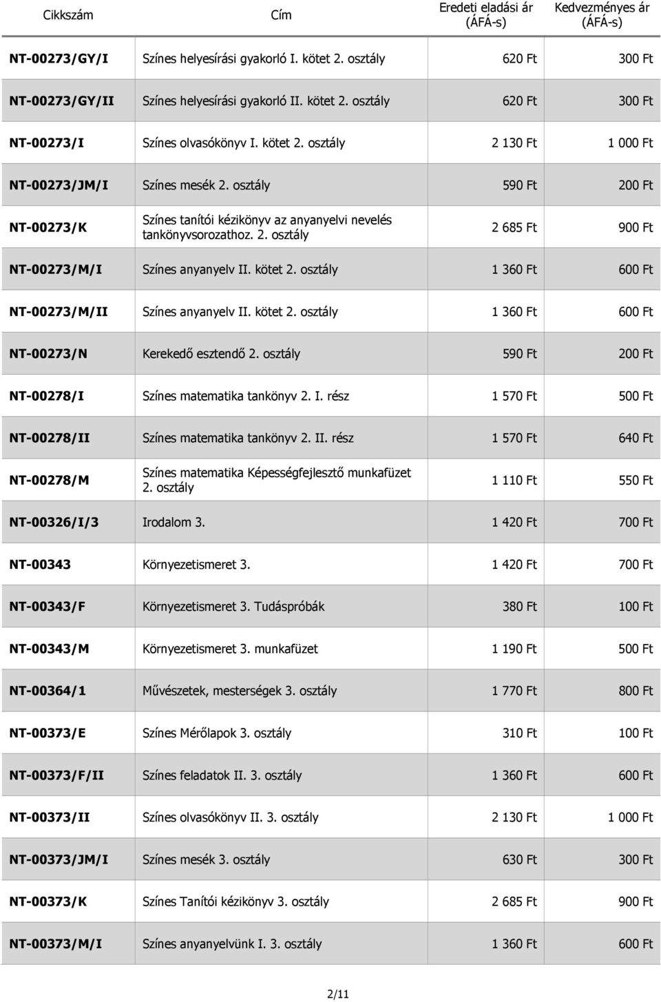 osztály 1 360 Ft 600 Ft NT-00273/M/II Színes anyanyelv II. kötet 2. osztály 1 360 Ft 600 Ft NT-00273/N Kerekedő esztendő 2. osztály 590 Ft 200 Ft NT-00278/I Színes matematika tankönyv 2. I. rész 1 570 Ft 500 Ft NT-00278/II Színes matematika tankönyv 2.