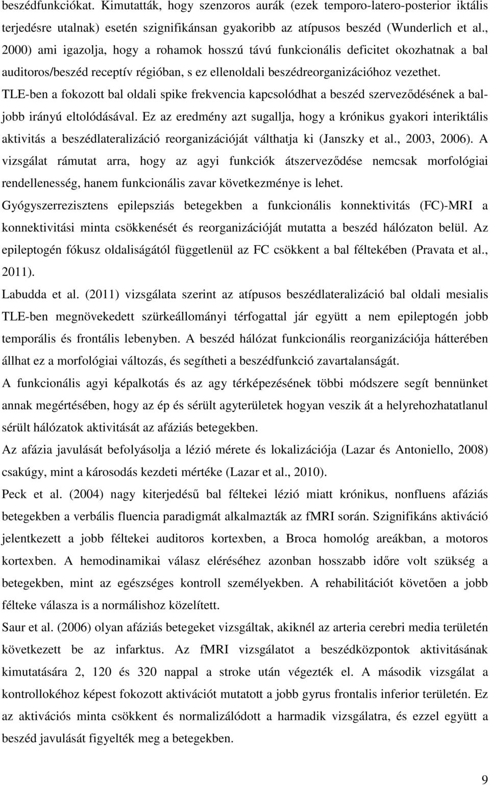 TLE-ben a fokozott bal oldali spike frekvencia kapcsolódhat a beszéd szerveződésének a baljobb irányú eltolódásával.