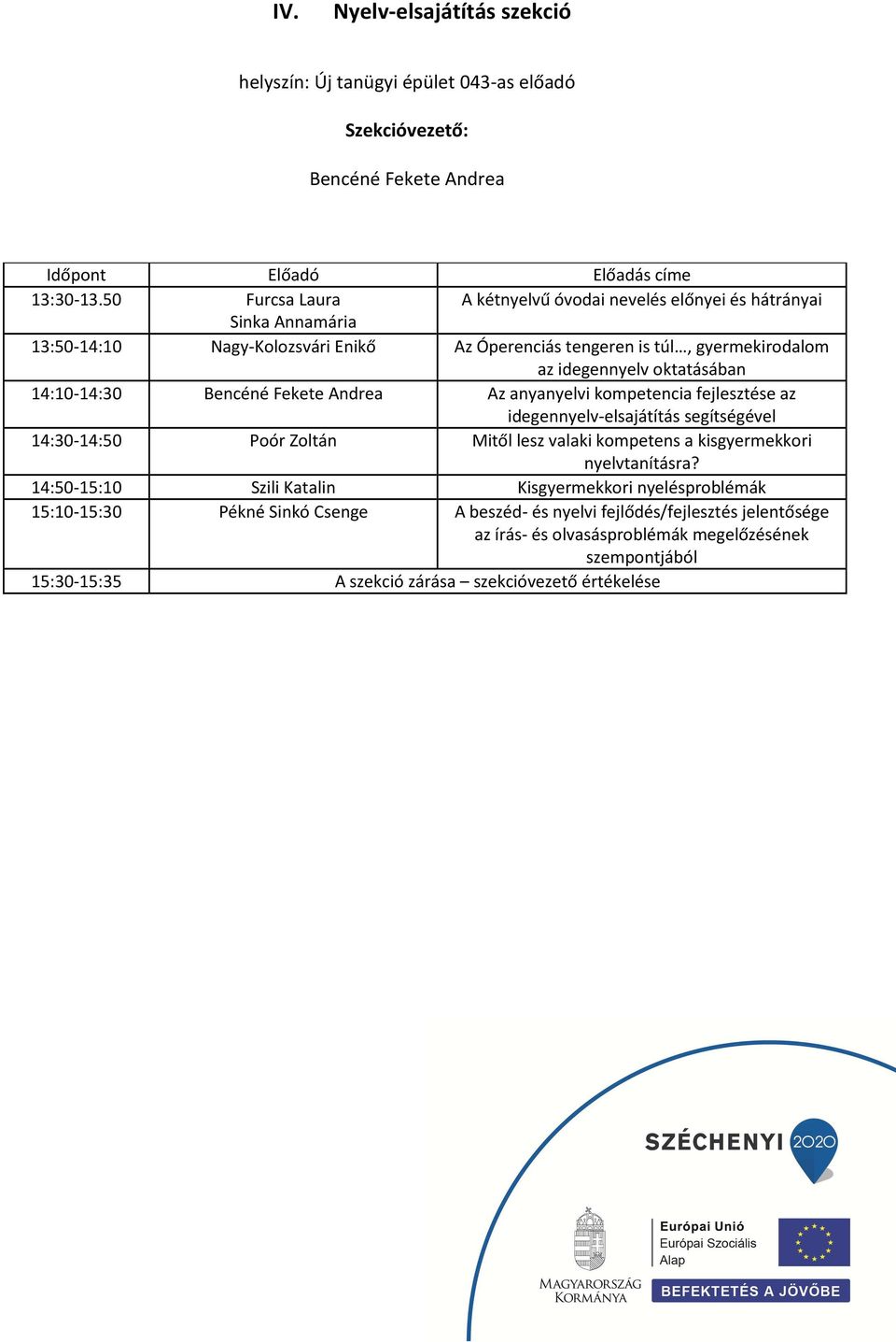 oktatásában 14:10-14:30 Bencéné Fekete Andrea Az anyanyelvi kompetencia fejlesztése az idegennyelv-elsajátítás segítségével 14:30-14:50 Poór Zoltán Mitől lesz valaki kompetens a