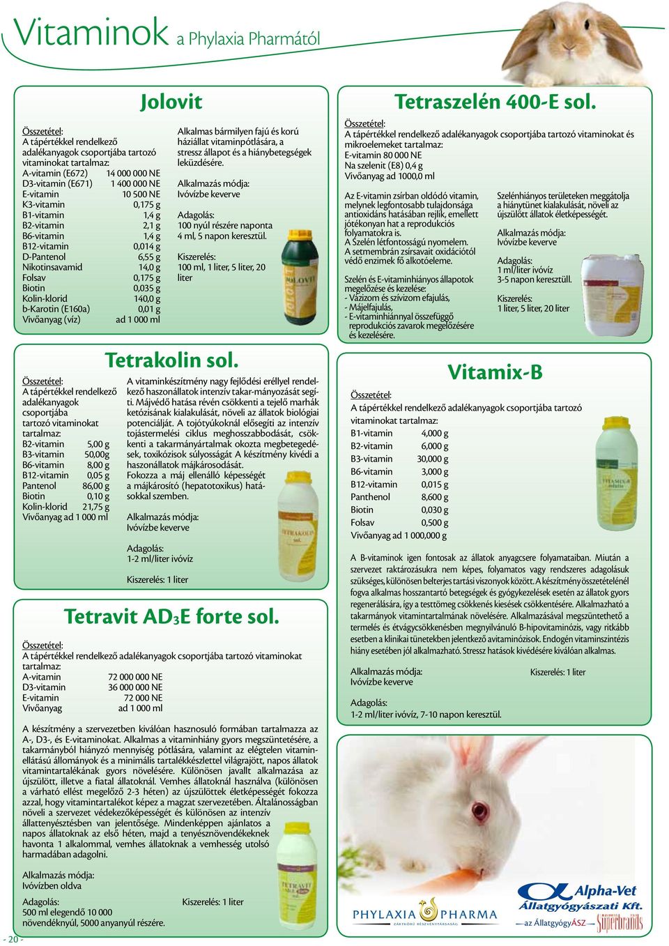 (E160a) 0,01 g Vivőanyag (víz) ad 1 000 ml Összetétel: A tápértékkel rendelkező adalékanyagok csoportjába tartozó vitaminokat tartalmaz: B2-vitamin 5,00 g B3-vitamin 50,00g B6-vitamin 8,00 g