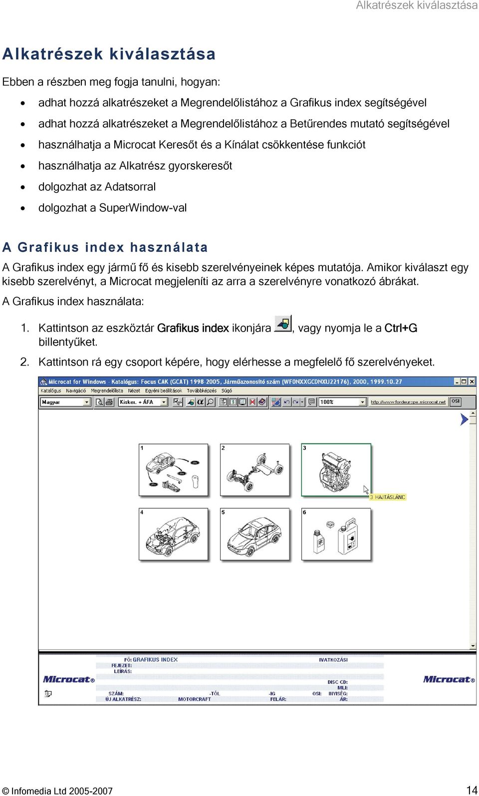 SuperWindow-val A Grafikus index használata A Grafikus index egy jármű fő és kisebb szerelvényeinek képes mutatója.