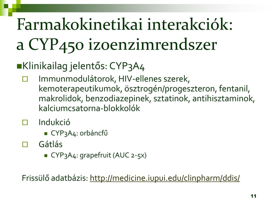 makrolidok, benzodiazepinek, sztatinok, antihisztaminok, kalciumcsatorna-blokkolók Indukció