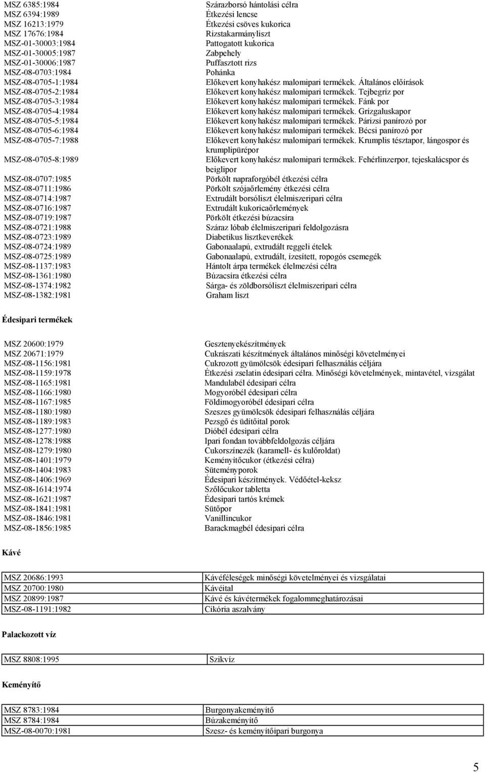 MSZ-08-0723:1989 MSZ-08-0724:1989 MSZ-08-0725:1989 MSZ-08-1137:1983 MSZ-08-1361:1980 MSZ-08-1374:1982 MSZ-08-1382:1981 Szárazborsó hántolási célra Étkezési lencse Étkezési csöves kukorica