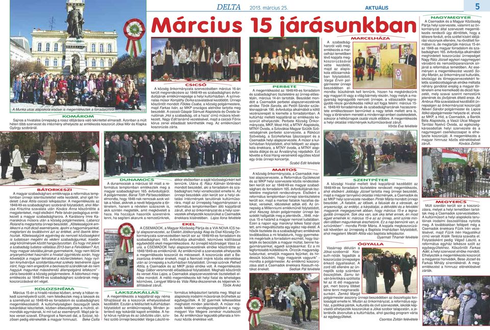 Március 15 járásunkban MarCeLháza A szabadságharcról való megemlékezés a marcelházi temetőben lévő kopjafa megkoszorúzásával vette kezdetét, majd az alapiskola előcsarnokában folytatódott.