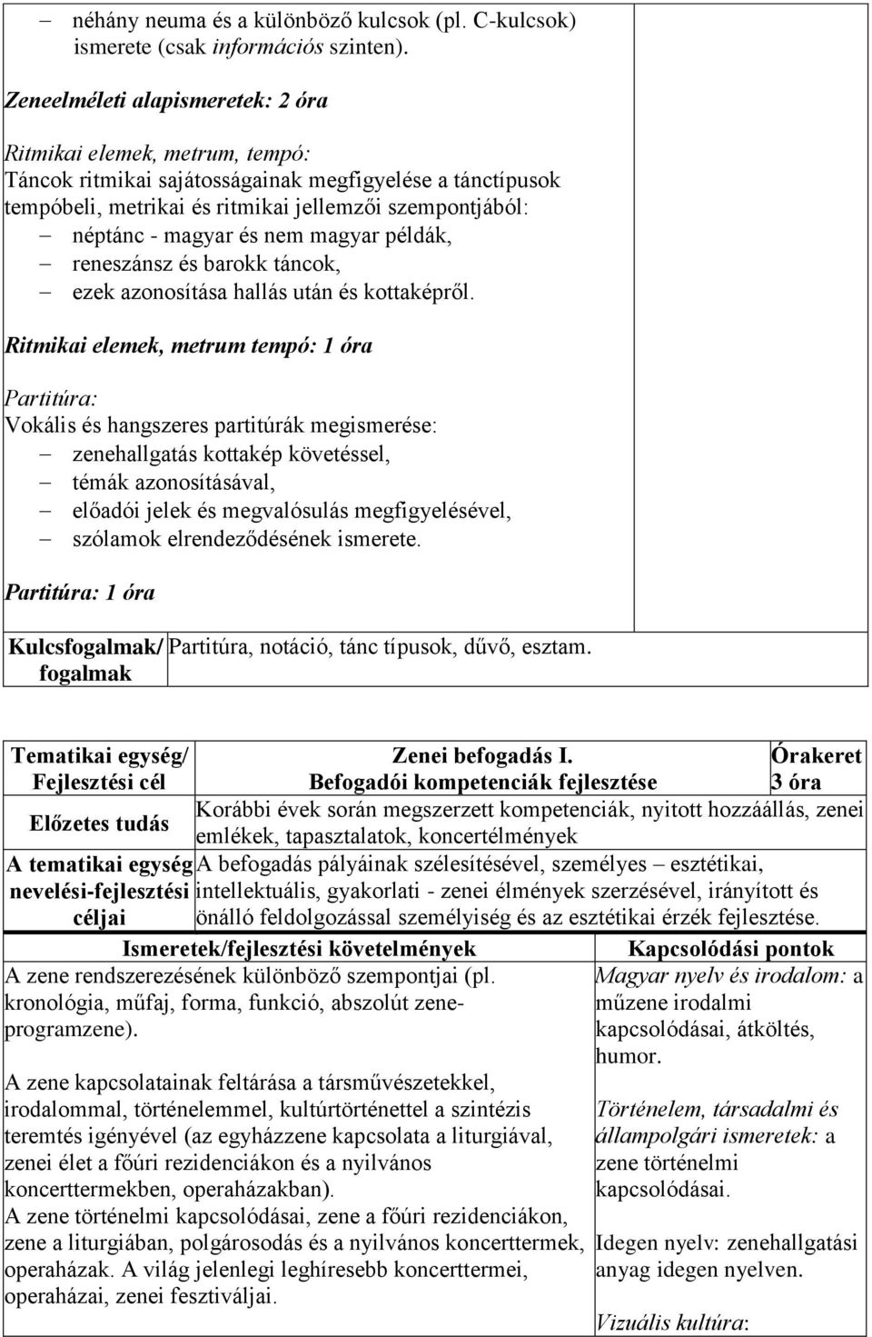 és nem magyar példák, reneszánsz és barokk táncok, ezek azonosítása hallás után és kottaképről.