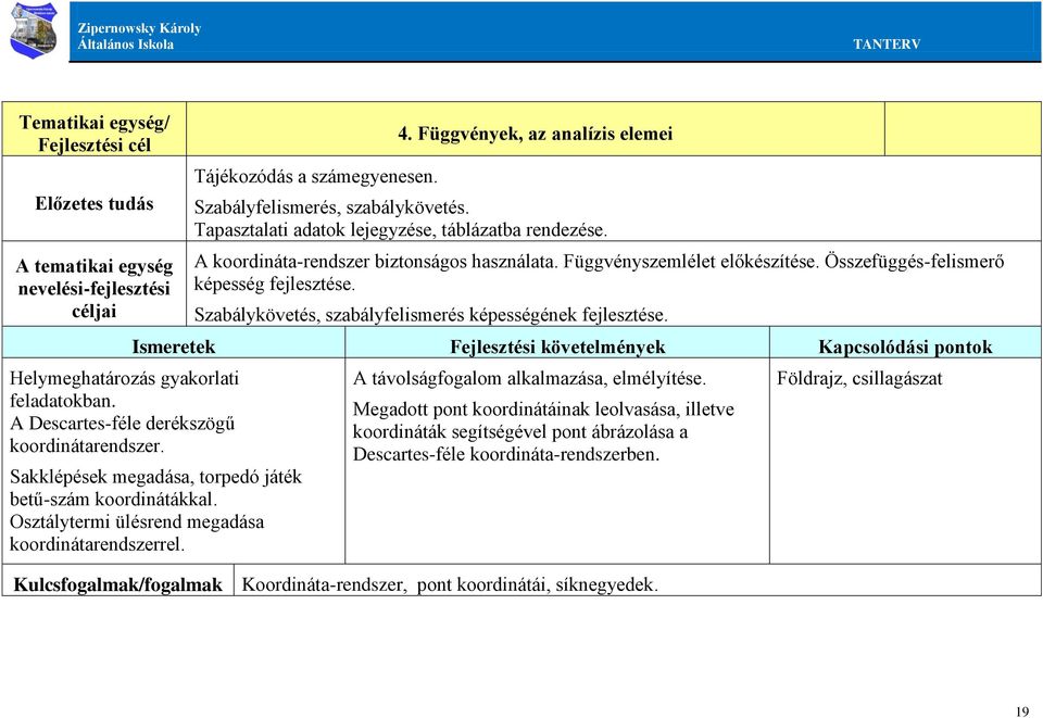 Függvényszemlélet előkészítése. Összefüggés-felismerő képesség fejlesztése. Szabálykövetés, szabályfelismerés képességének fejlesztése.