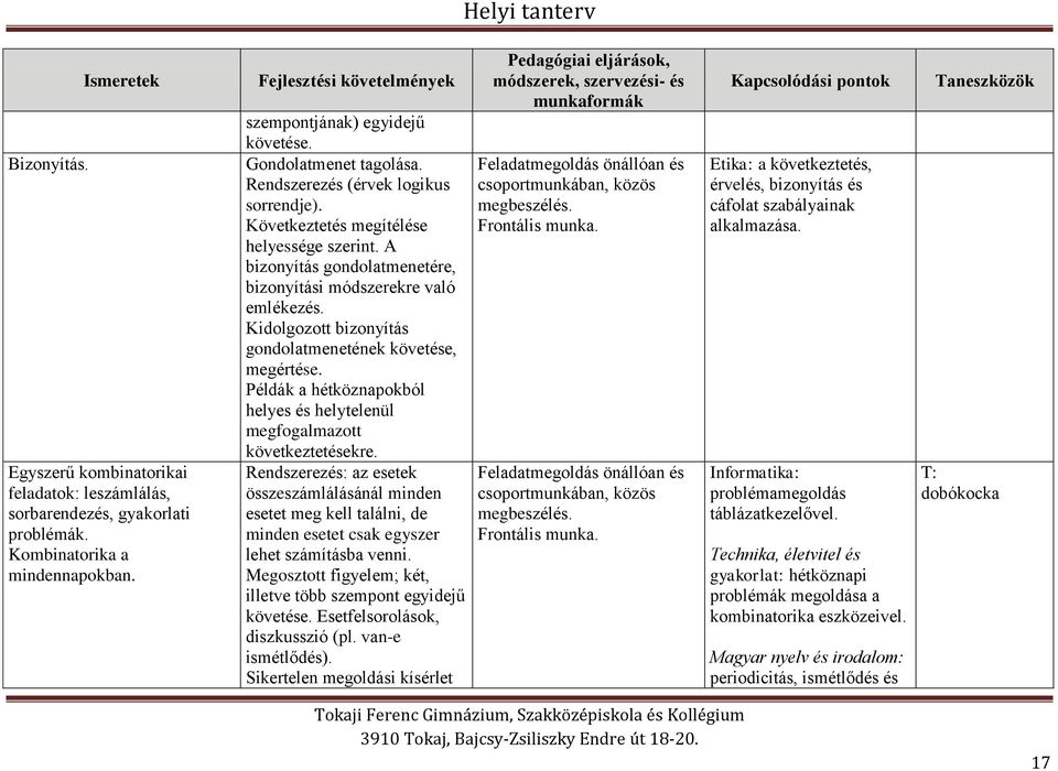 Kidolgozott bizonyítás gondolatmenetének követése, megértése. Példák a hétköznapokból helyes és helytelenül megfogalmazott következtetésekre.