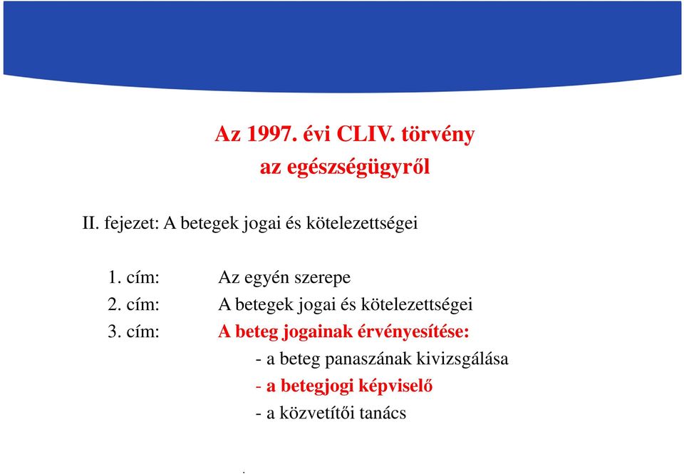 jogai és kötelezettségei 3 cím: A beteg jogainak érvényesítése: - a