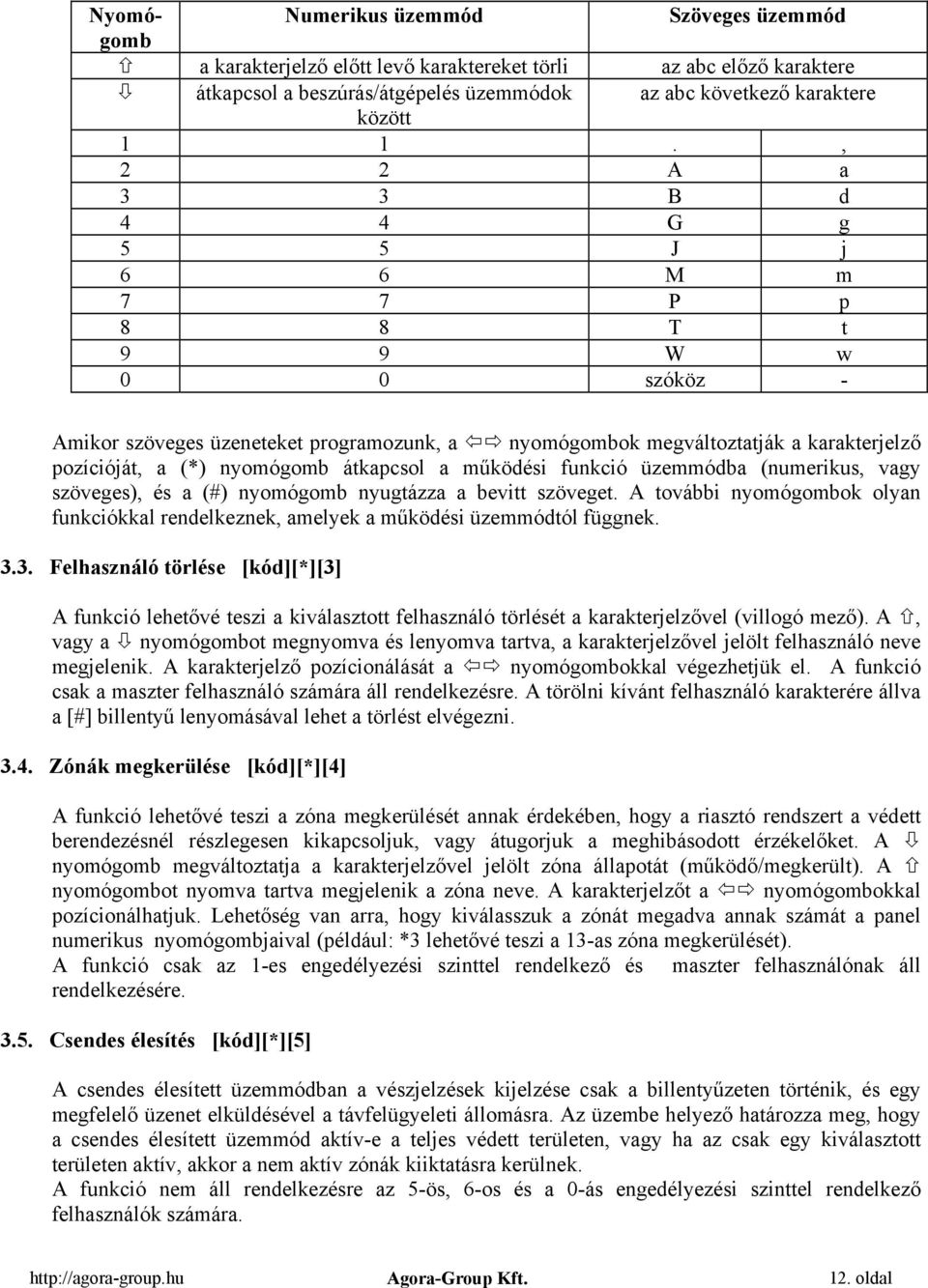 átkapcsol a működési funkció üzemmódba (numerikus, vagy szöveges), és a (#) nyomógomb nyugtázza a bevitt szöveget.