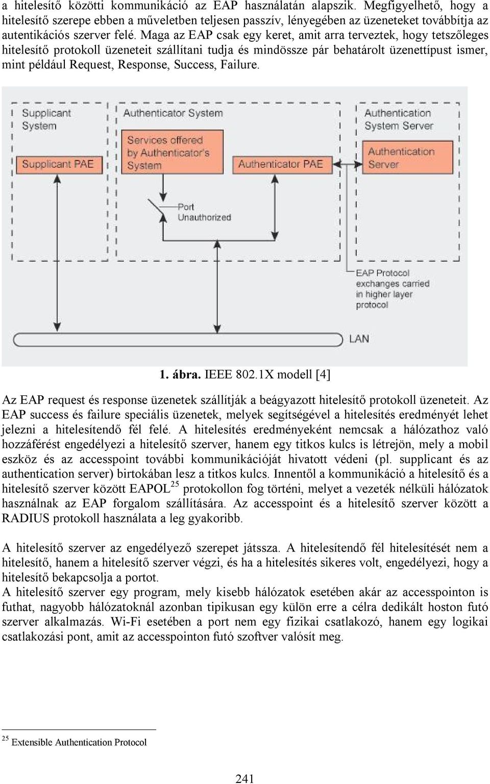 Maga az EAP csak egy keret, amit arra terveztek, hogy tetszőleges hitelesítő protokoll üzeneteit szállítani tudja és mindössze pár behatárolt üzenettípust ismer, mint például Request, Response,