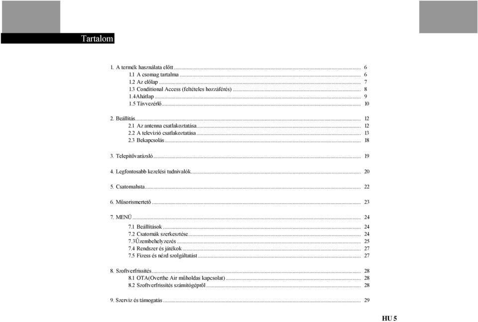 .. 20 5. Csatomahsta... 22 6. Műsorismertető... 23 7. MENÜ... 24 7.1 Beállítások... 24 7.2 Csatornák szerkesztése... 24 7.3Űzembehelyzezés... 25 7.4 Rendszer és játékok... 27 7.