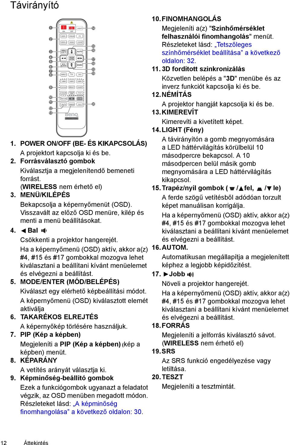 Ha a képernyőmenü (OSD) aktív, akkor a(z) #4, #15 és #17 gombokkal mozogva lehet kiválasztani a beállítani kívánt menüelemet és elvégezni a beállítást. 5.