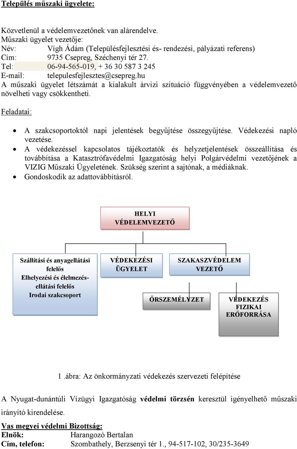 Tel: 06-94-565-019, + 36 30 587 3 245 E-mail: telepulesfejlesztes@csepreg.hu A műszaki ügyelet létszámát a kialakult árvizi szituáció függvényében a védelemvezető növelheti vagy csökkentheti.