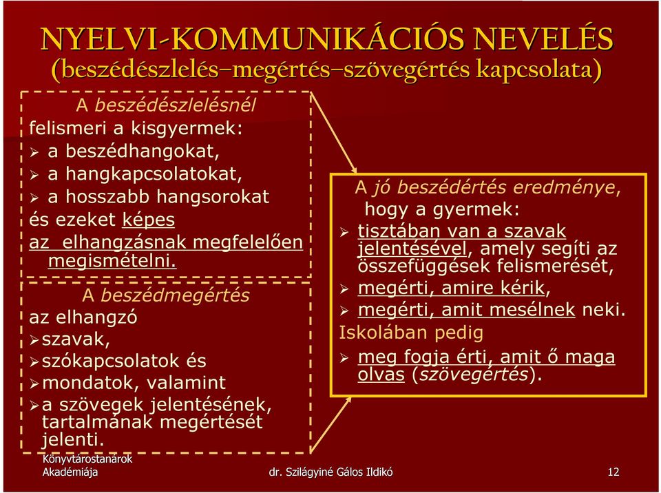 A beszédmegértés az elhangzó szavak, szókapcsolatok és mondatok, valamint a szövegek jelentésének, tartalmának megértését jelenti.