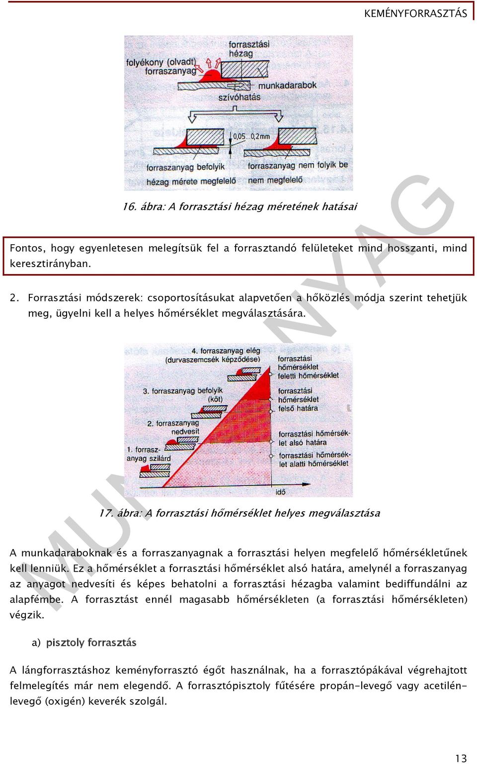 ábra: A forrasztási hőmérséklet helyes megválasztása A munkadaraboknak és a forraszanyagnak a forrasztási helyen megfelelő hőmérsékletűnek kell lenniük.