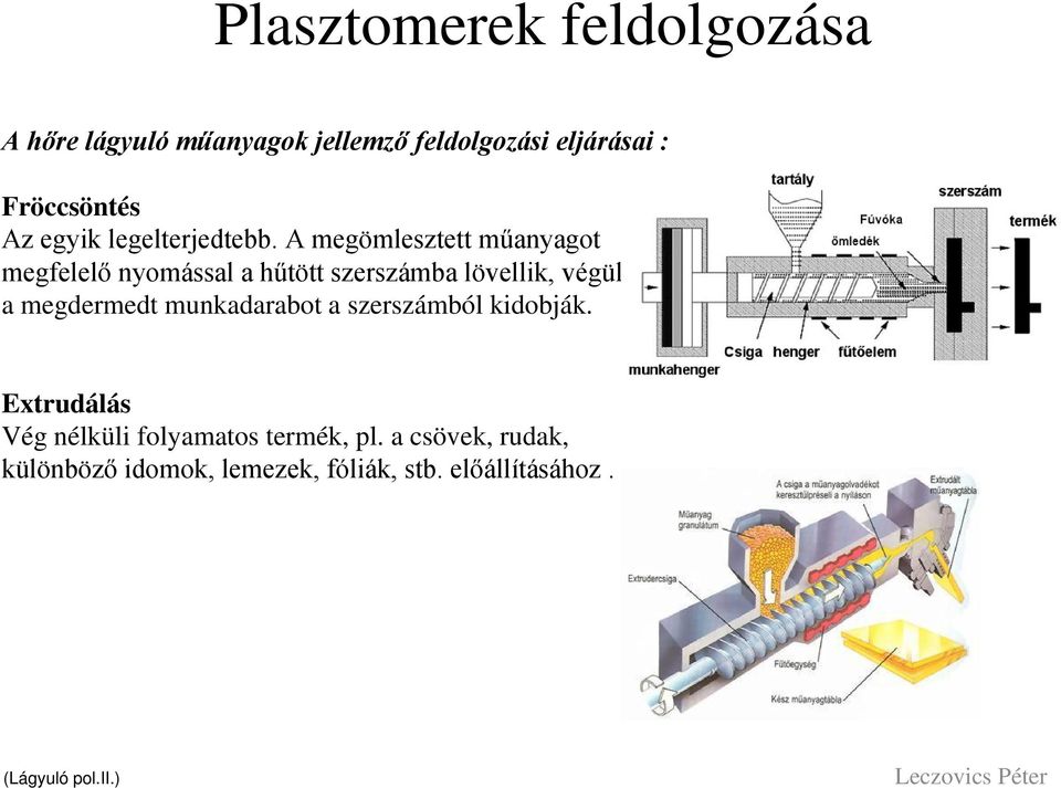 A megömlesztett műanyagot megfelelő nyomással a hűtött szerszámba lövellik, végül a megdermedt