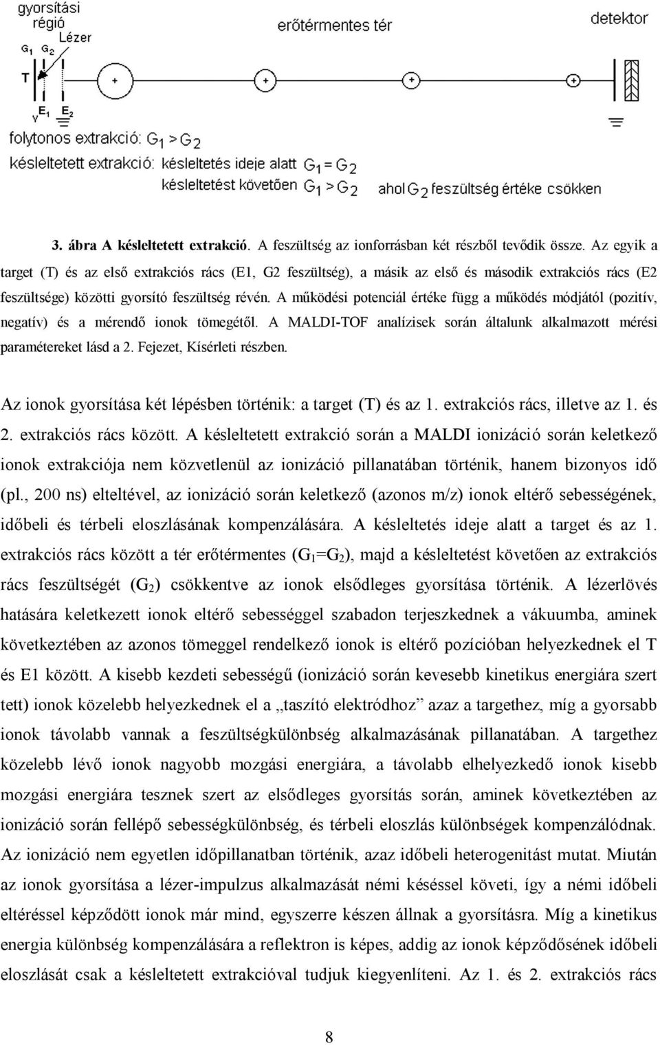 A működési potenciál értéke függ a működés módjától (pozitív, negatív) és a mérendő ionok tömegétől. A MALDI-TOF analízisek során általunk alkalmazott mérési paramétereket lásd a 2.