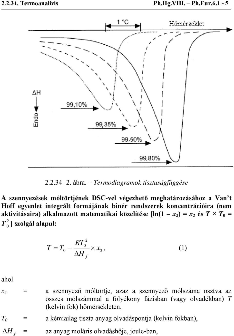 koncentrációira (nem aktivitásaira) alkalmazott matematikai közelítése [ln(1 x 2 ) = x 2 és T T 0 = T 2 0 ] szolgál alapul: T RT = T, (1) 2 0 0 x2 ΔH f ahol x