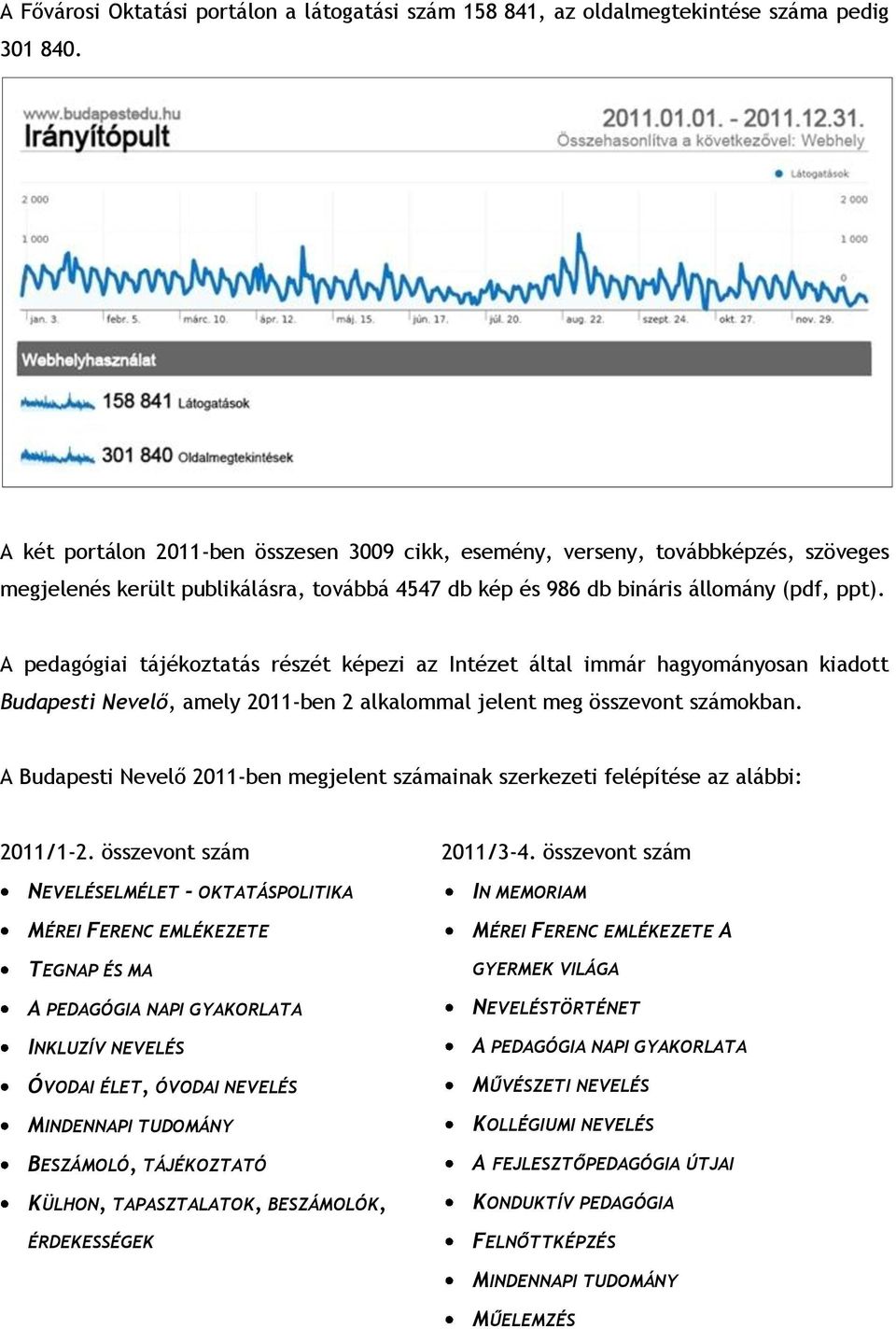 A pedagógiai tájékoztatás részét képezi az Intézet által immár hagyományosan kiadott Budapesti Nevelő, amely 2011-ben 2 alkalommal jelent meg összevont számokban.