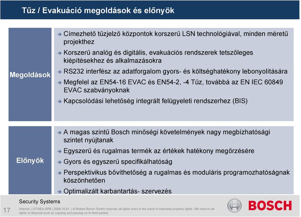 Kapcsolódási lehetőség integrált felügyeleti rendszerhez (BIS) Előnyök A magas szintű Bosch minőségi követelmények nagy megbízhatósági szintet nyújtanak Egyszerű és rugalmas termék az értékek