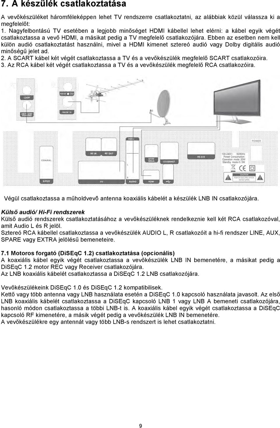 Ebben az esetben nem kell külön audió csatlakoztatást használni, mivel a HDMI kimenet sztereó audió vagy Dolby digitális audió minőségű jelet ad. 2.