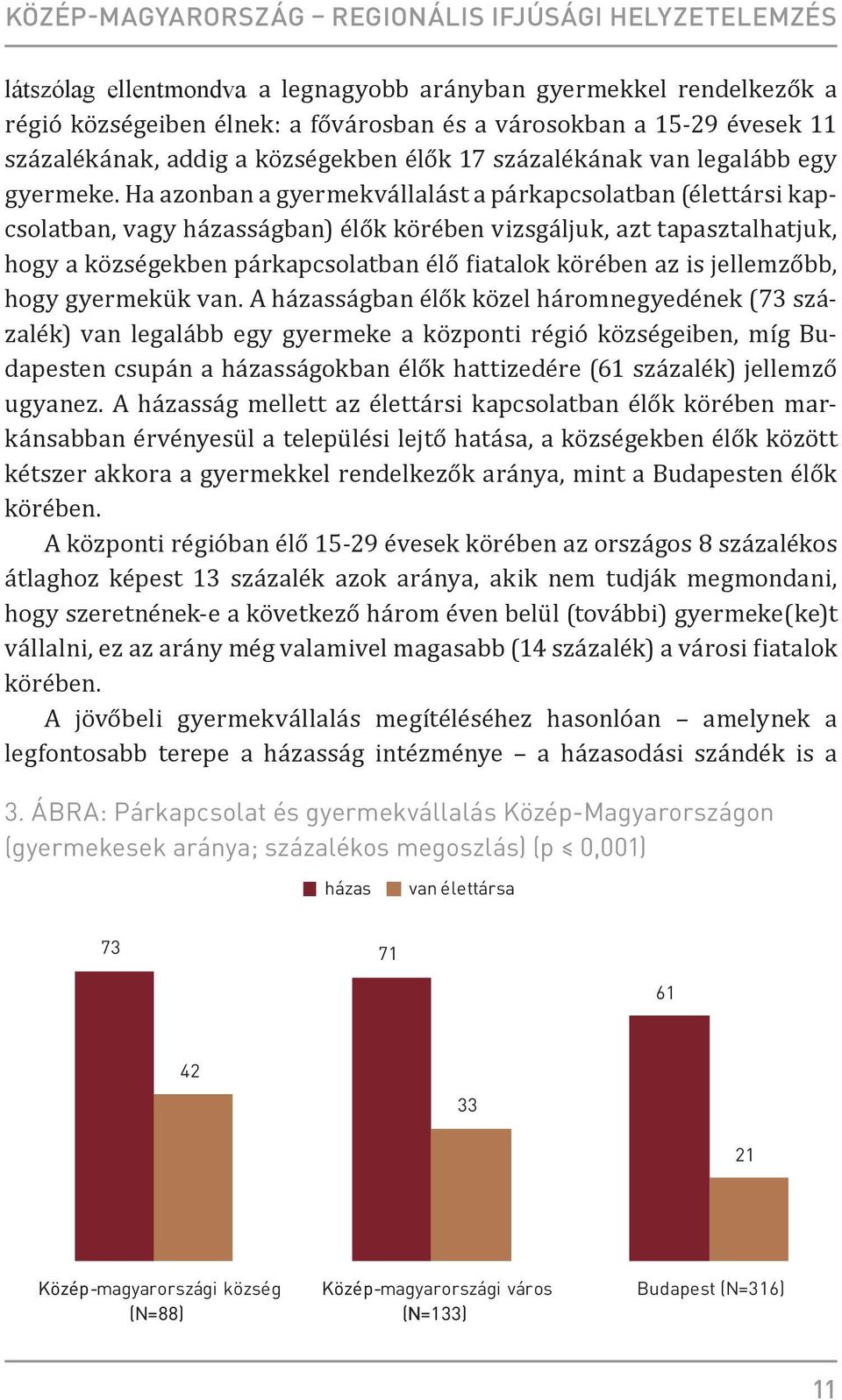 Ha azonban a gyermekvállalást a párkapcsolatban (élettársi kapcsolatban, vagy házasságban) élők körében vizsgáljuk, azt tapasztalhatjuk, hogy a községekben párkapcsolatban élő fiatalok körében az is