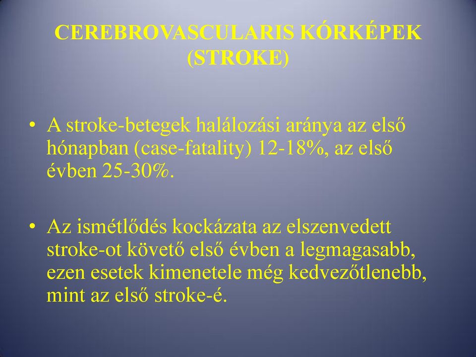 Az ismétlődés kockázata az elszenvedett stroke-ot követő első évben a