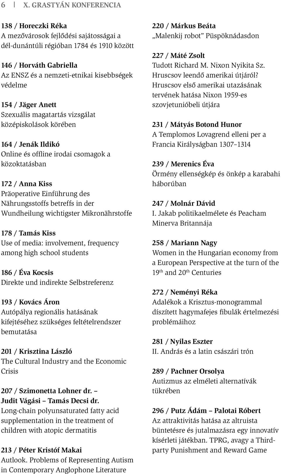 / Jäger Anett Szexuális magatartás vizsgálat középiskolások körében 164 / Jenák Ildikó Online és offline irodai csomagok a közoktatásban 172 / Anna Kiss Präoperative Einführung des Nährungsstoffs