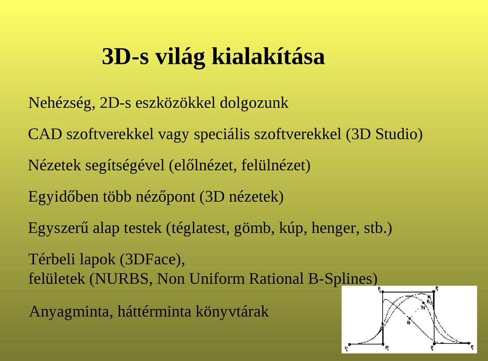 több nézőpont (3D nézetek) Egyszerű alap testek (téglatest, gömb, kúp, henger, stb.