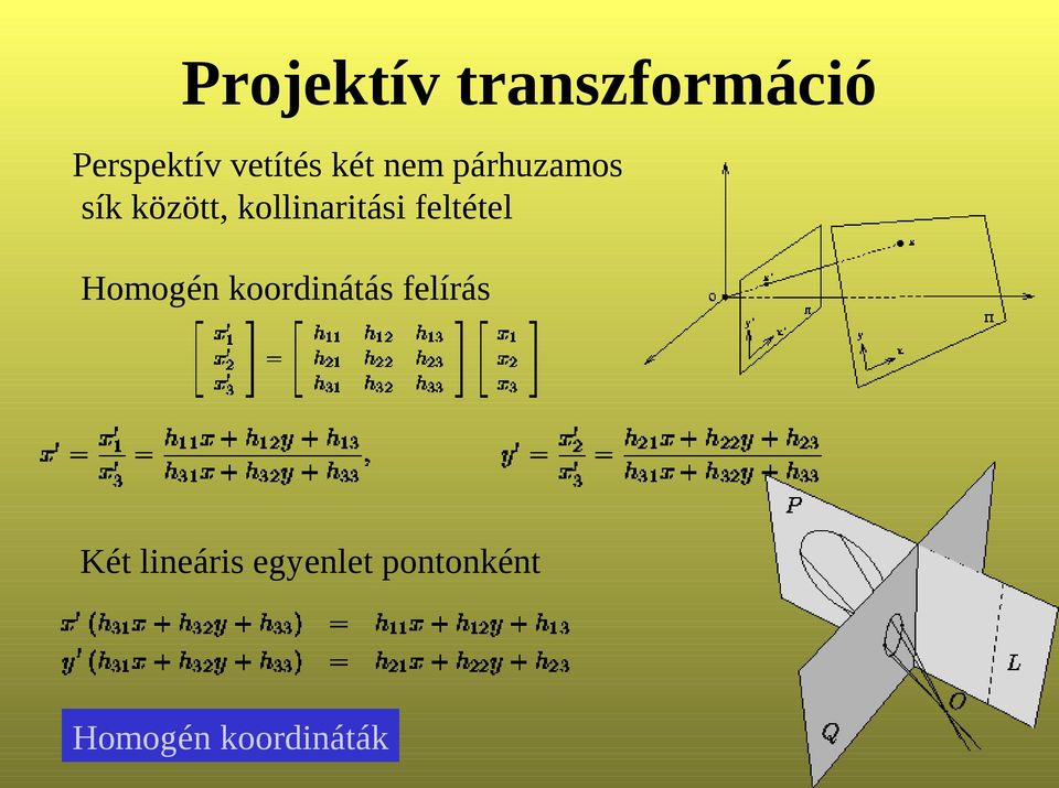 feltétel Homogén koordinátás felírás Két