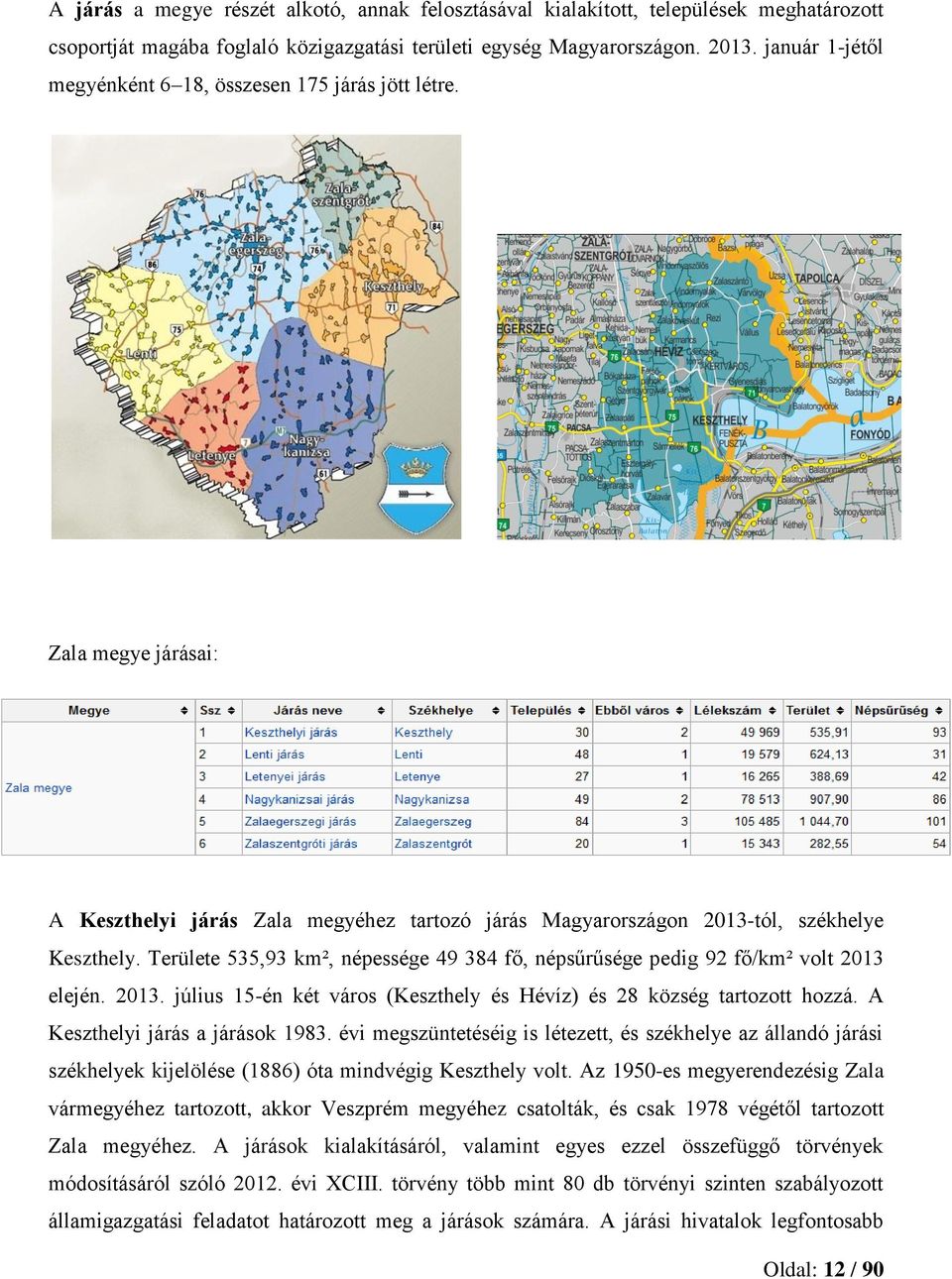 Területe 535,93 km², népessége 49 384 fő, népsűrűsége pedig 92 fő/km² volt 2013 elején. 2013. július 15-én két város (Keszthely és Hévíz) és 28 község tartozott hozzá.