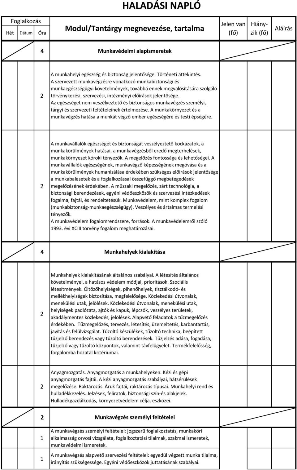 Az egészséget nem veszélyeztető és biztonságos munkavégzés személyi, tárgyi és szervezeti feltételeinek értelmezése.