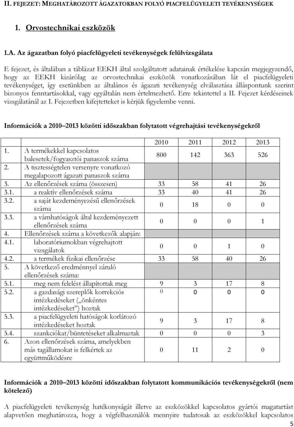 ATOKBAN FOLYÓ PIACFELÜGYELETI TEVÉKENYSÉGEK 1. Orvostechnikai eszközök 1.A. Az ágazatban folyó piacfelügyeleti tevékenységek felülvizsgálata E fejezet, és általában a táblázat EEKH által