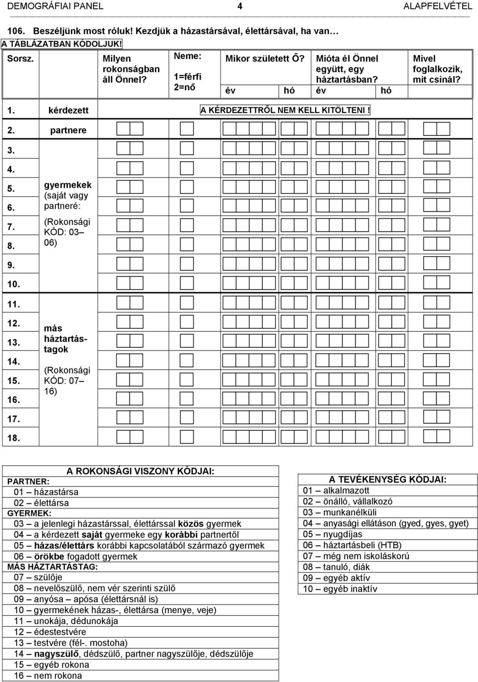 gyermekek (saját vagy partneré: (Rokonsági KÓD: 03 06) 9. 10. 11. 12. 13. 14. 15. 16. más háztartástagok (Rokonsági KÓD: 07 16) 17. 18.
