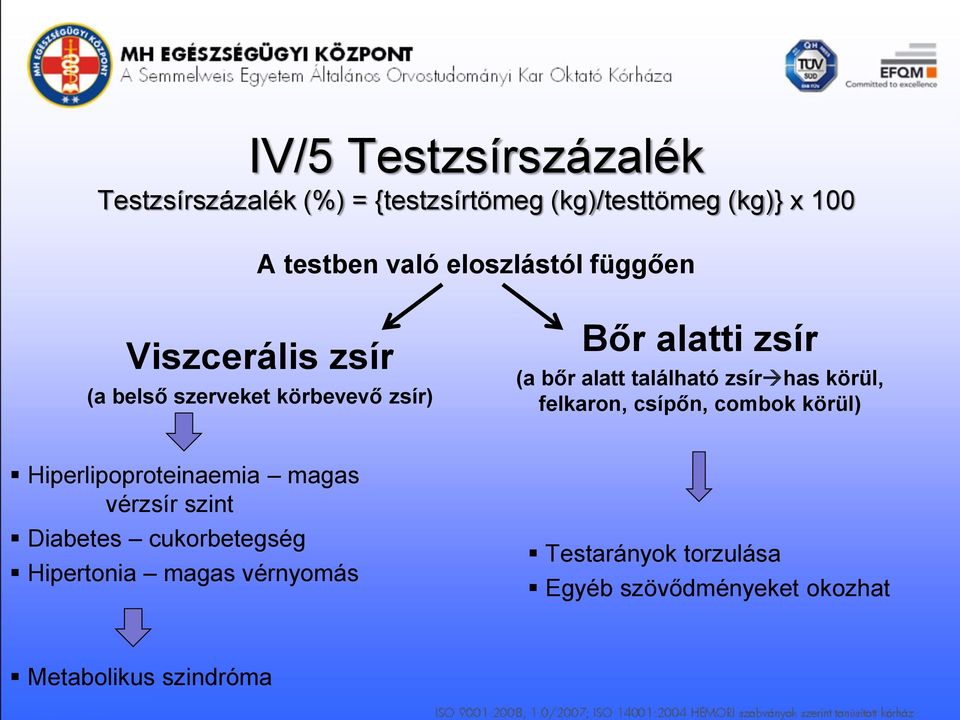 található zsír has körül, felkaron, csípőn, combok körül) Hiperlipoproteinaemia magas vérzsír szint