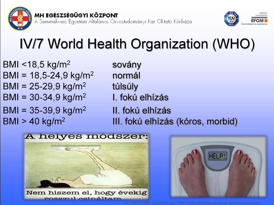 BMI = 35-39,9 kg/m 2 BMI > 40 kg/m 2 sovány normál túlsúly I.