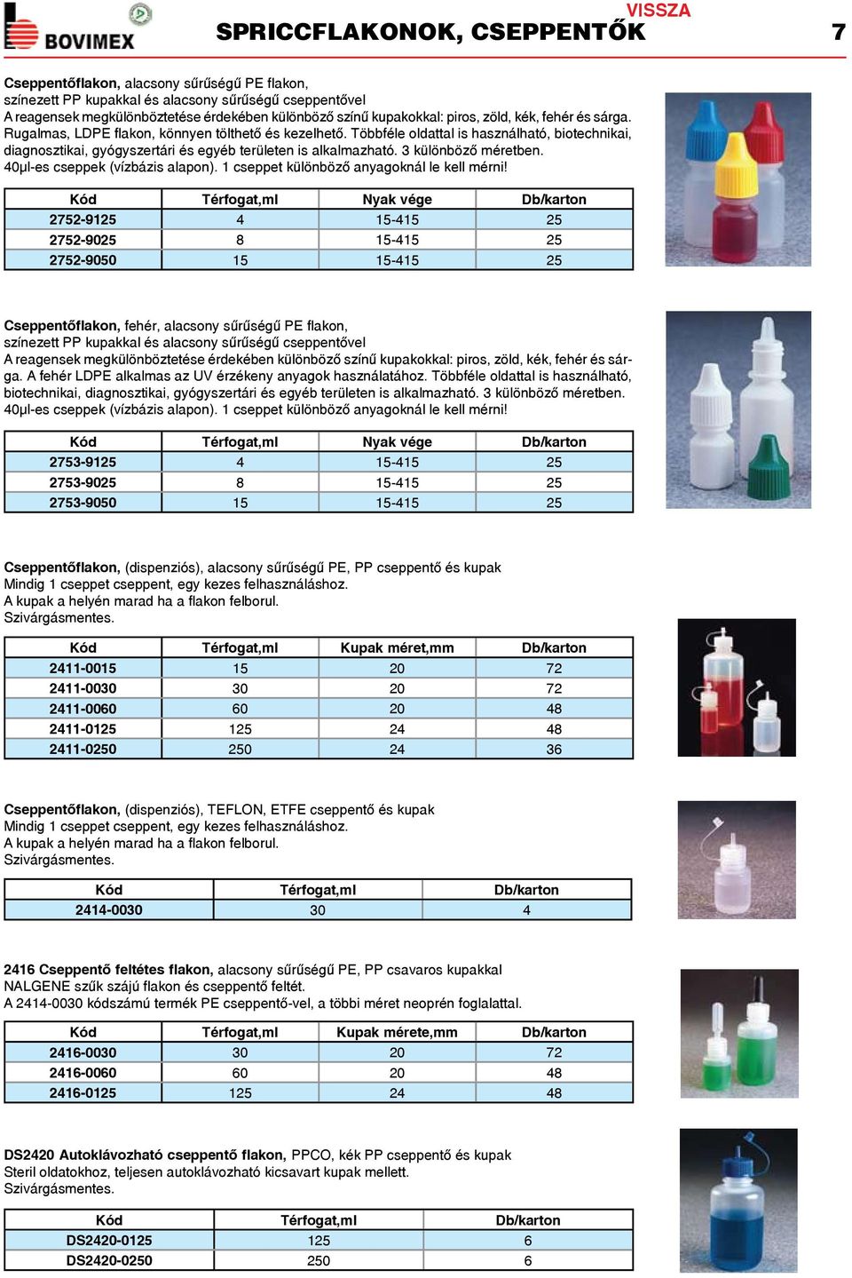 Többféle oldattal is használható, biotechnikai, diagnosztikai, gyógyszertári és egyéb területen is alkalmazható. 3 különböző méretben. 40μl-es cseppek (vízbázis alapon).