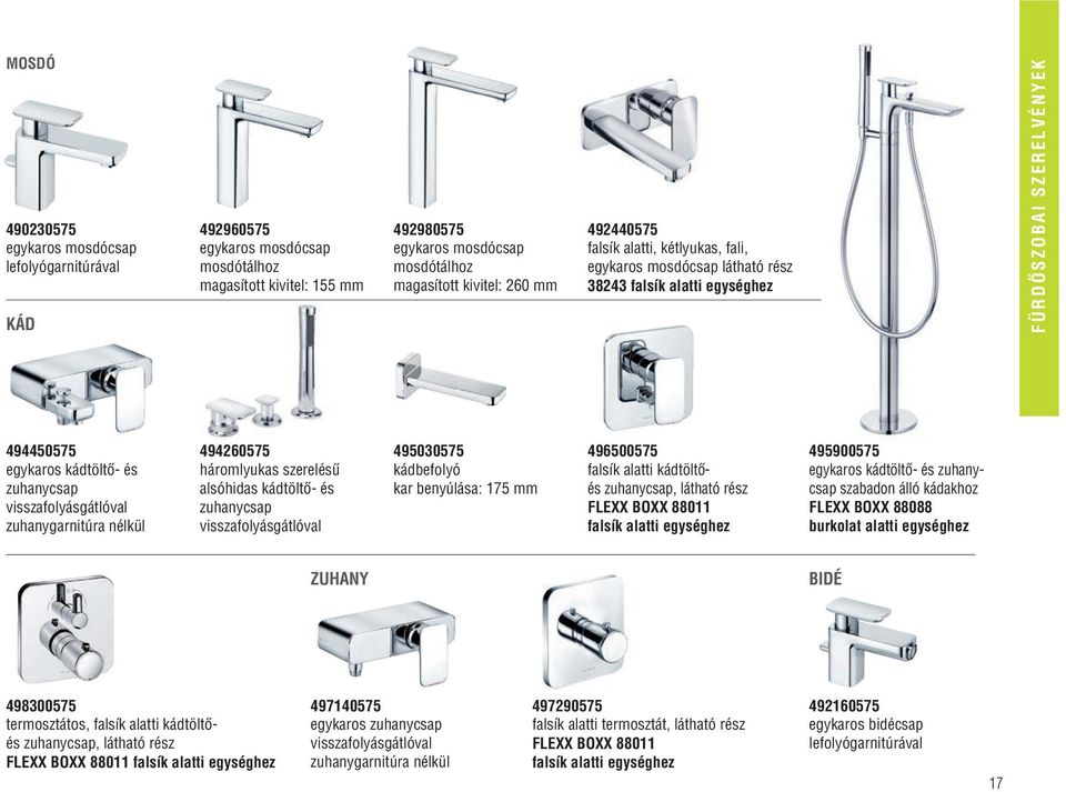 falsík alatti kádtöltôés zuhanycsap, látható rész FLEXX BOXX 88011 falsík alatti egységhez 495900575 egykaros kádtöltô- és zuhanycsap szabadon álló kádakhoz FLEXX BOXX 88088 burkolat alatti egységhez