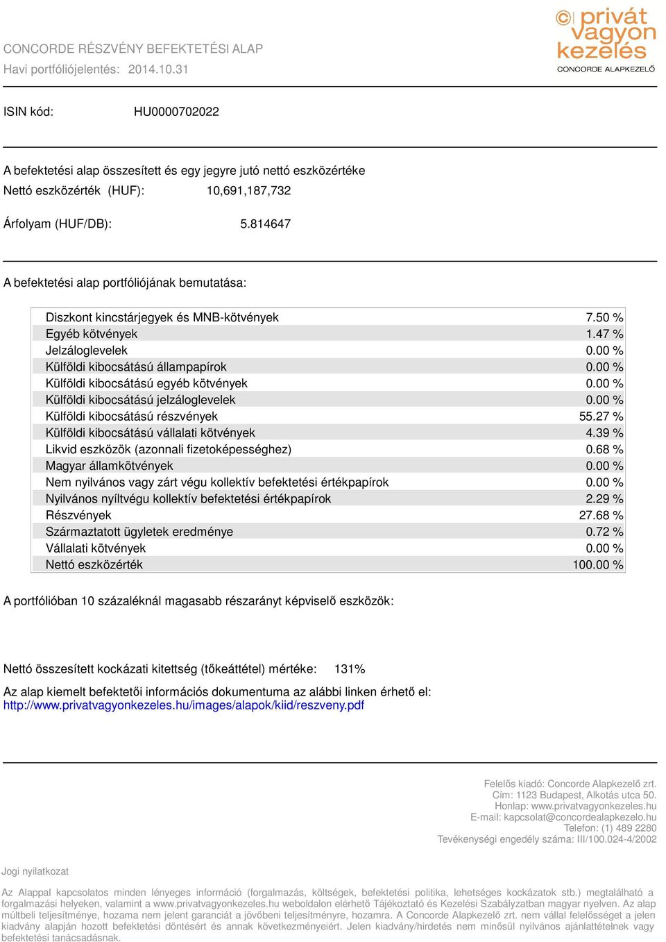 814647 A befektetési alap portfóliójának bemutatása: Diszkont kincstárjegyek és MNB-kötvények Egyéb kötvények Jelzáloglevelek Külföldi kibocsátású állampapírok Külföldi kibocsátású egyéb kötvények