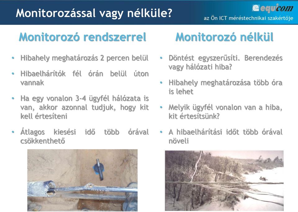 3-4 ügyfél hálózata is van, akkor azonnal tudjuk, hogy kit kell értesíteni Átlagos kiesési idő több órával