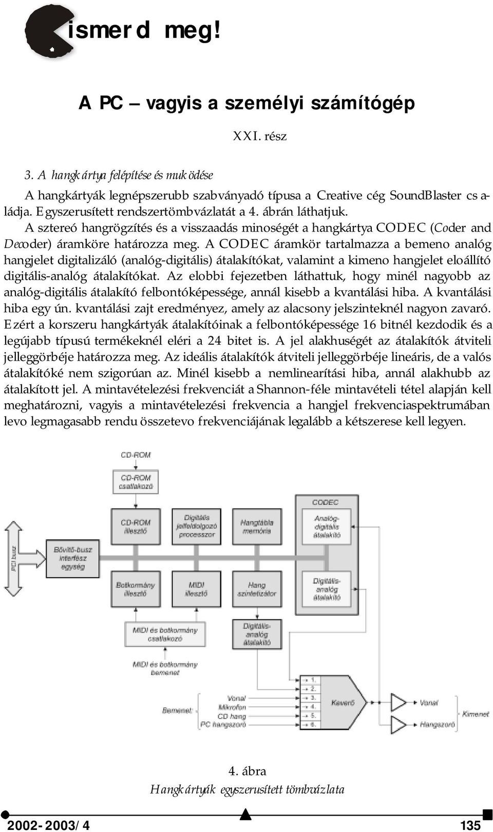 A CODEC áramkör tartalmazza a bemeno analóg hangjelet digitalizáló (analóg-digitális) átalakítókat, valamint a kimeno hangjelet eloállító digitális-analóg átalakítókat.