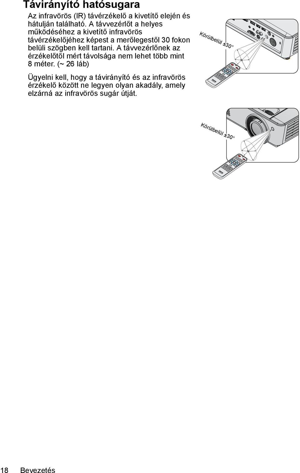 kell tartani. A távvezérlőnek az érzékelőtől mért távolsága nem lehet több mint 8 méter.