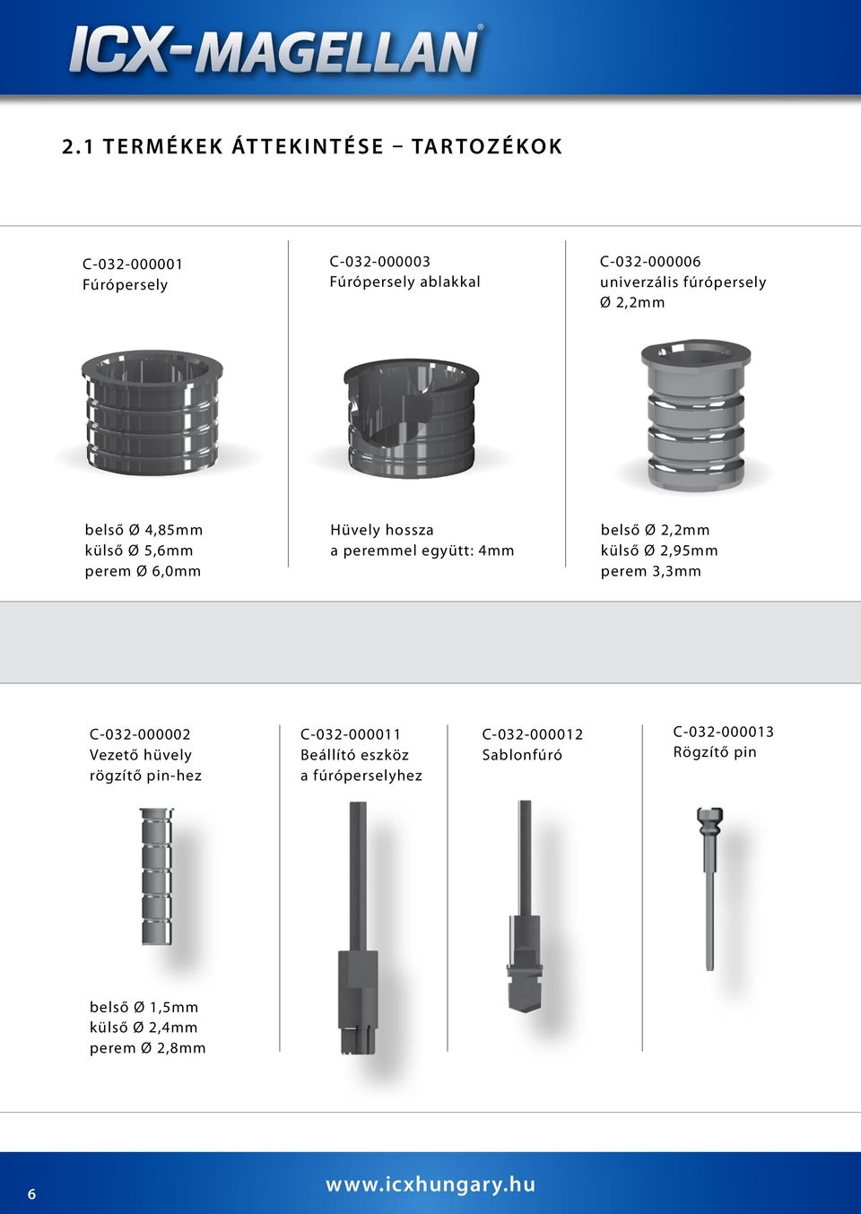 belső Ø 2,2mm külső Ø 2,95mm perem 3,3mm C-032-000002 Vezető hüvely rögzítő pin-hez C-032-000011 Beállító eszköz a